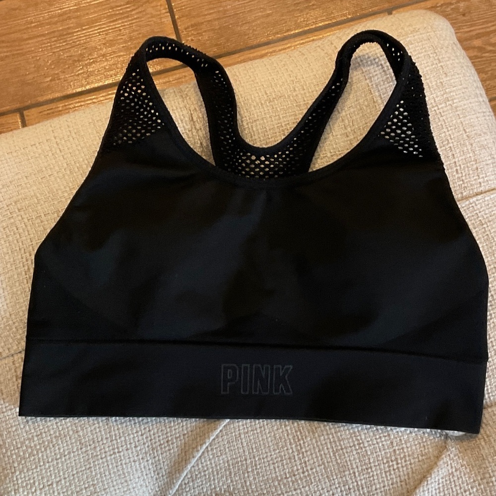 PINK Victoria's Secret Black Mesh Sports Bra
